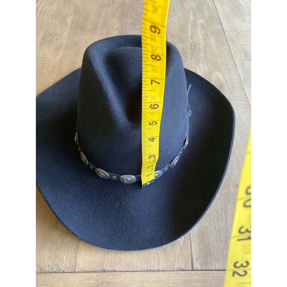 Stetson‎ Pony Express Teague Black Pure Wool Cowboy Hat Silver Concho Band 7 1/8 - Picture 12 of 12
